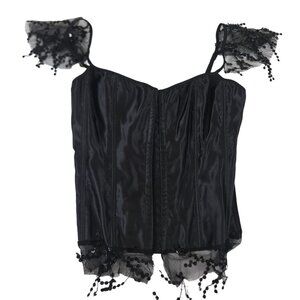 Vintage Y2K Over Bust Corset Top Black XL Lace Shoulders
